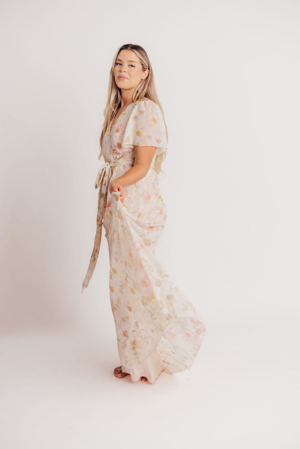 Ruth Short Sleeve Wrap Maxi in Blush/Coral - Bump and Nursing Friendly