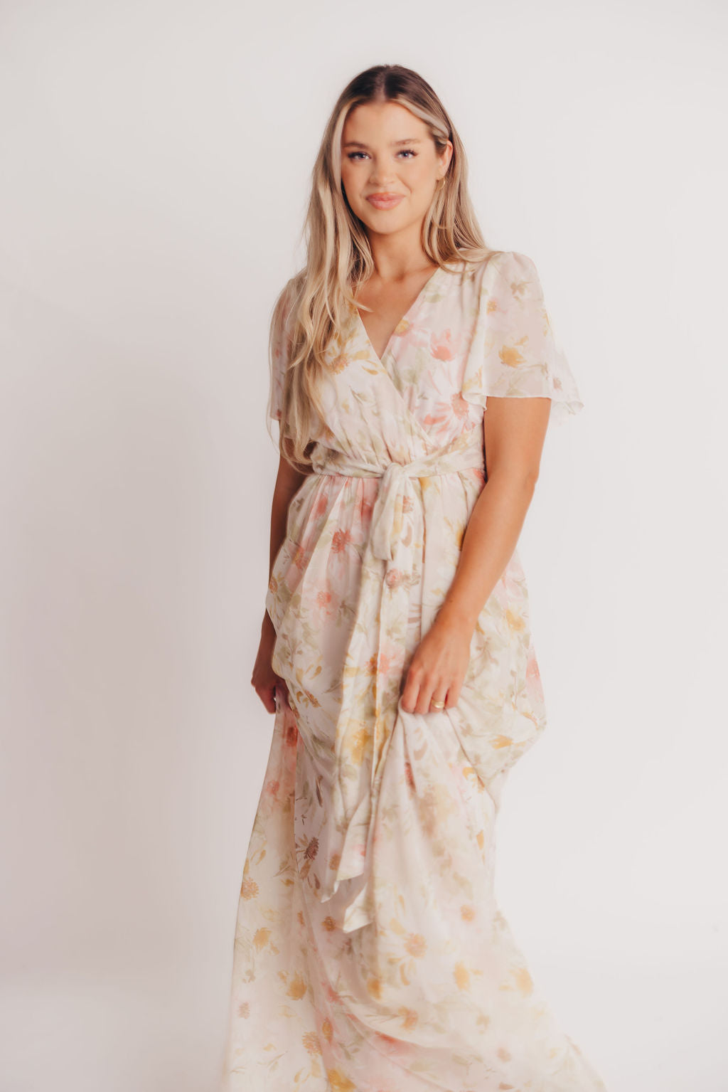 Ruth Short Sleeve Wrap Maxi in Blush/Coral - Bump and Nursing Friendly