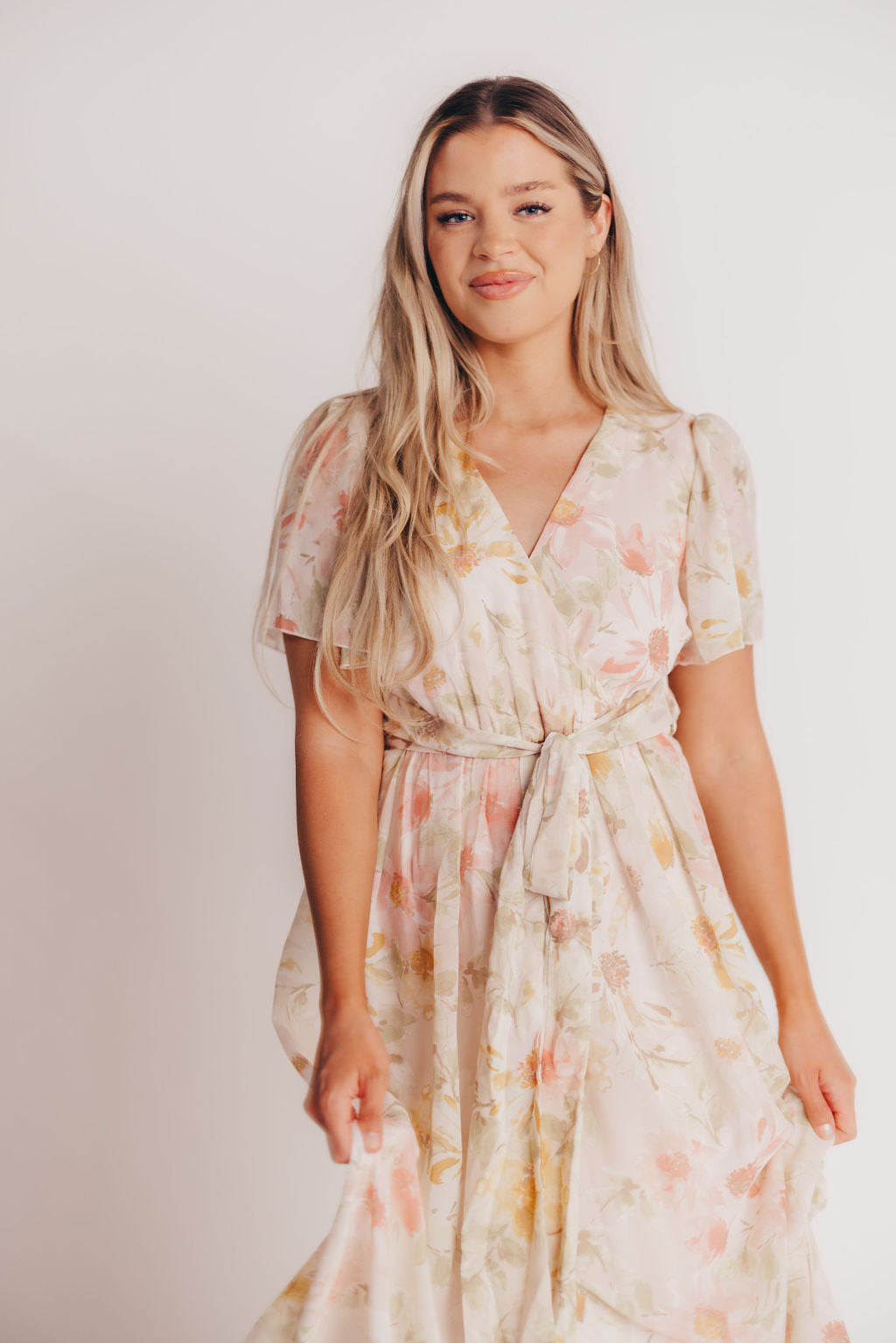 Ruth Short Sleeve Wrap Maxi in Blush/Coral - Bump and Nursing Friendly