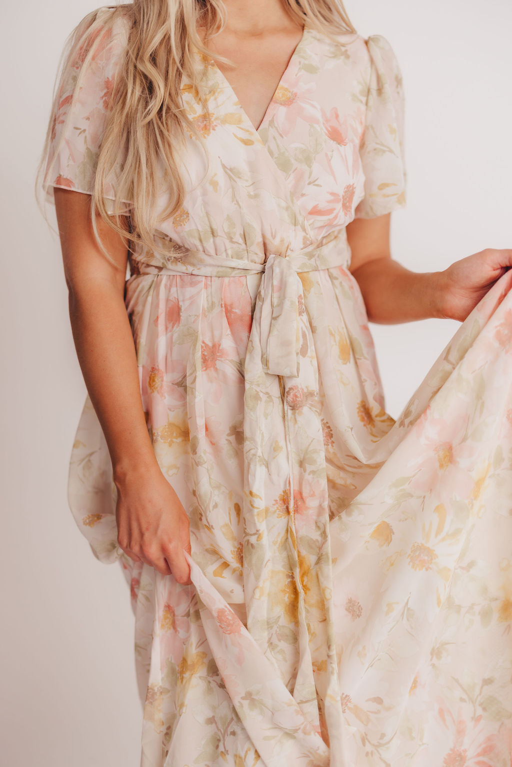 Ruth Short Sleeve Wrap Maxi in Blush/Coral - Bump and Nursing Friendly