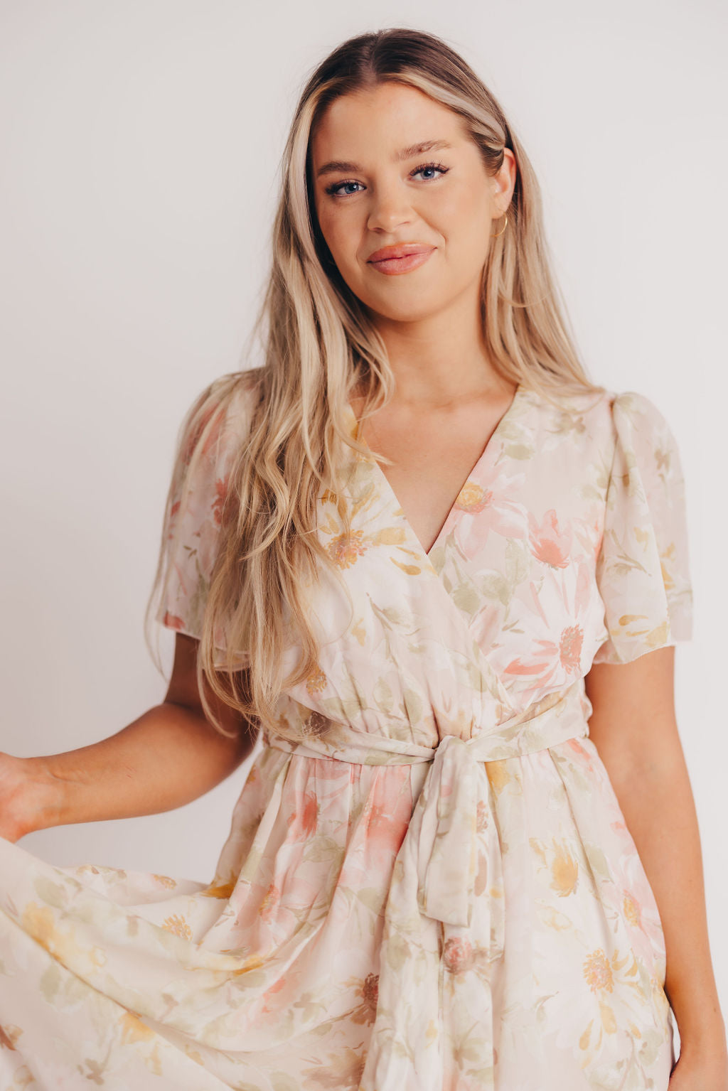 Ruth Short Sleeve Wrap Maxi in Blush/Coral - Bump and Nursing Friendly