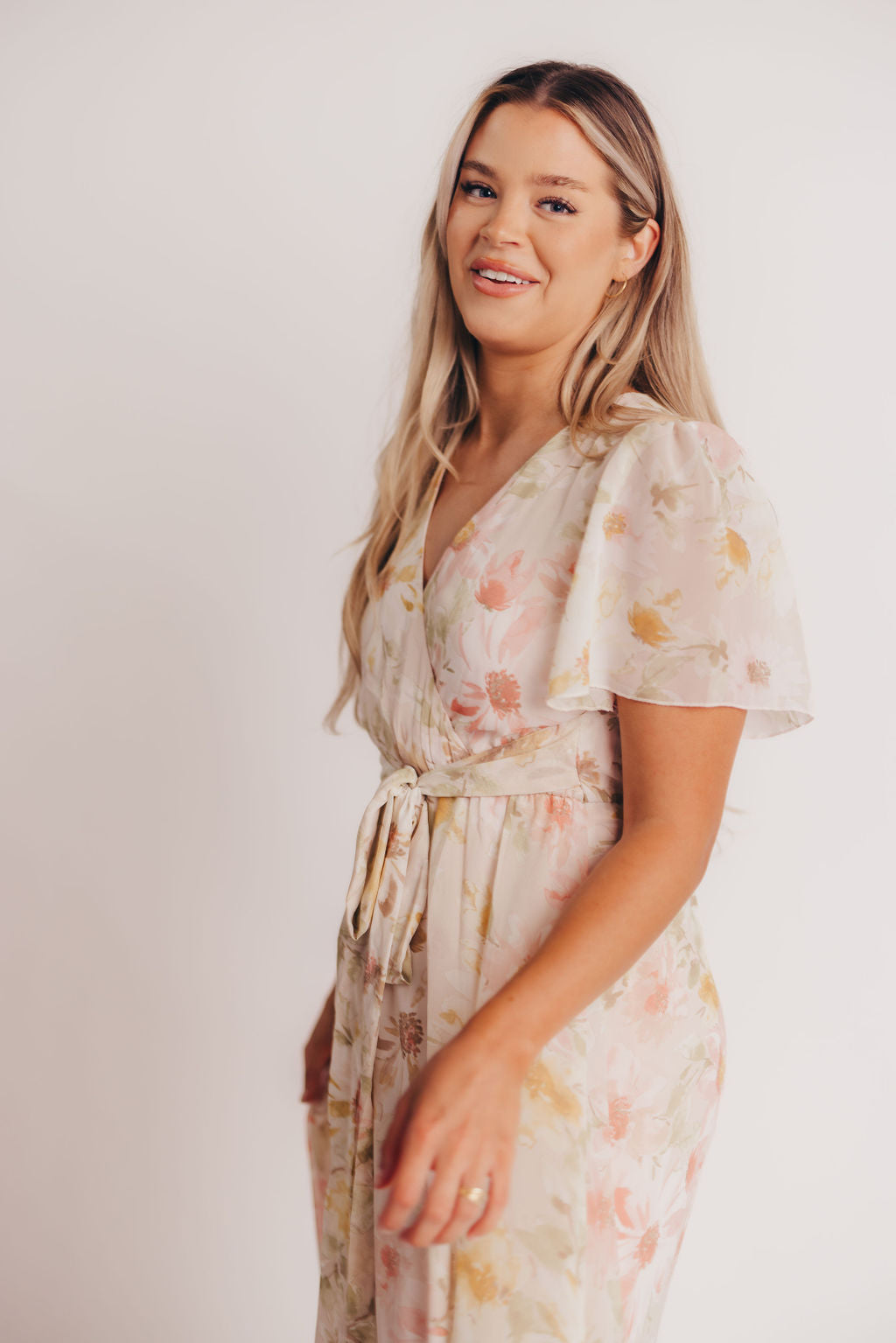 Ruth Short Sleeve Wrap Maxi in Blush/Coral - Bump and Nursing Friendly