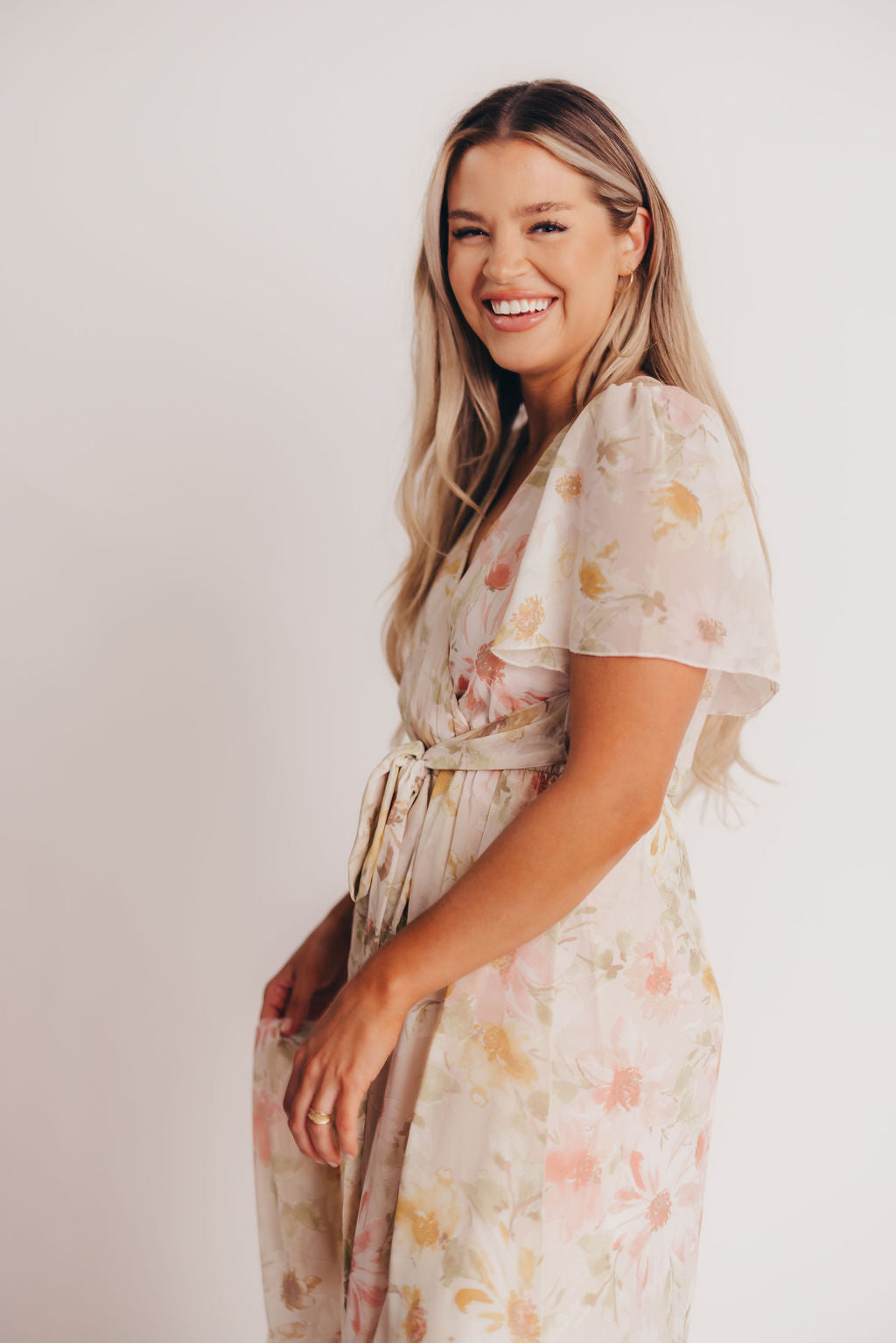 Ruth Short Sleeve Wrap Maxi in Blush/Coral - Bump and Nursing Friendly