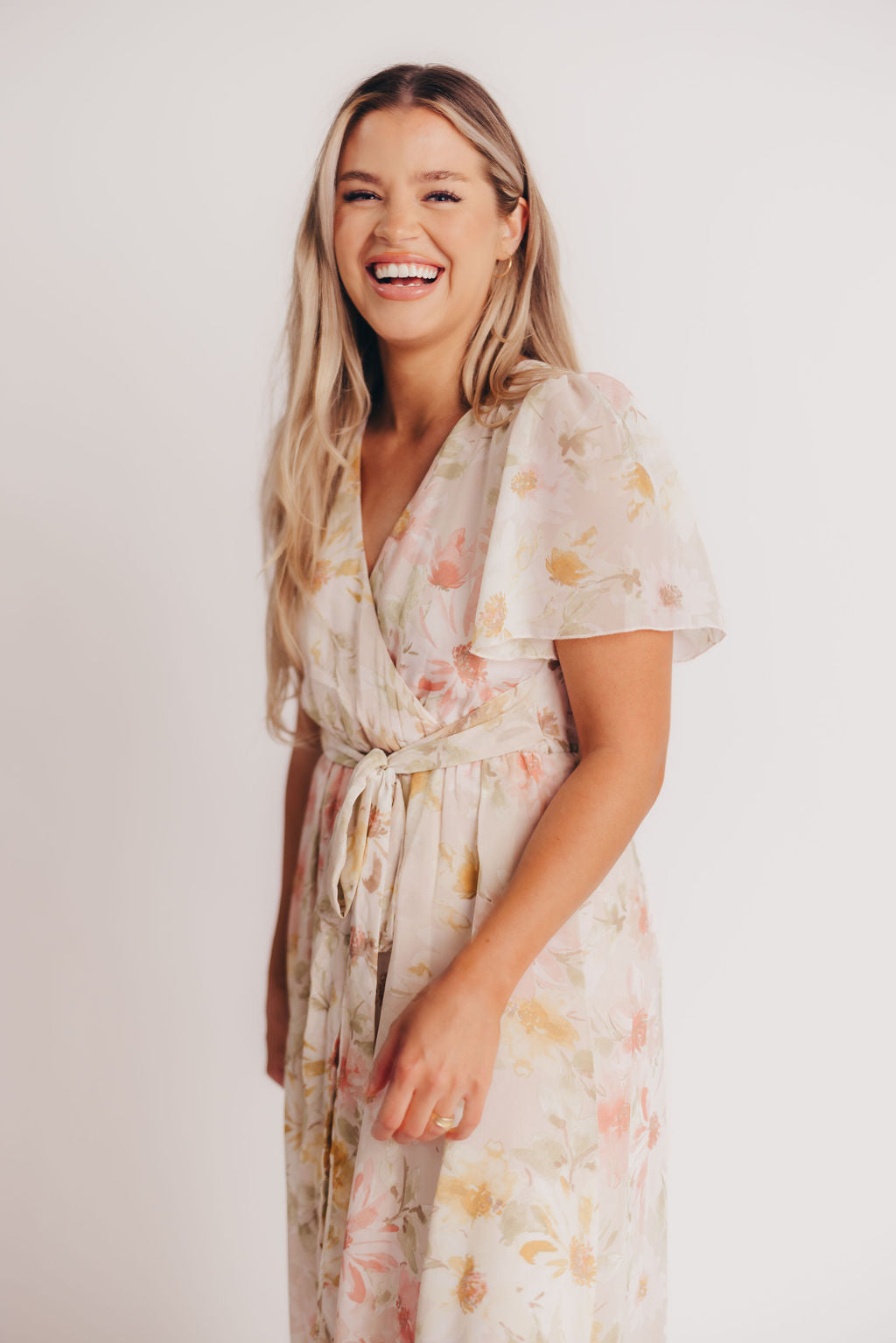 Ruth Short Sleeve Wrap Maxi in Blush/Coral - Bump and Nursing Friendly