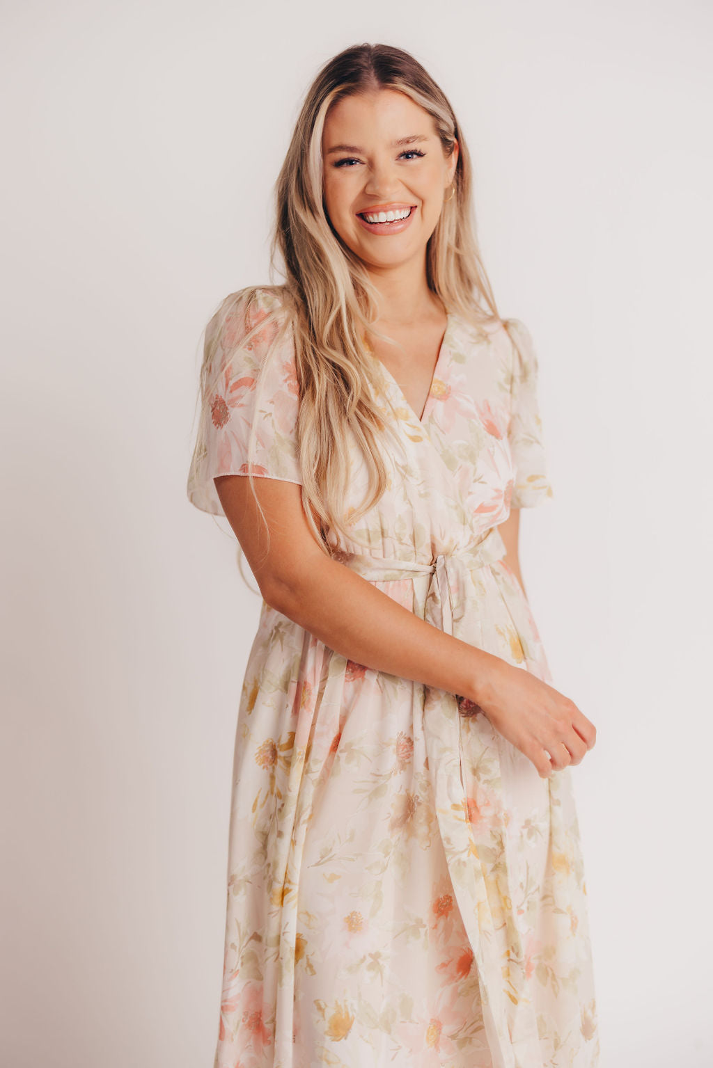 Ruth Short Sleeve Wrap Maxi in Blush/Coral - Bump and Nursing Friendly