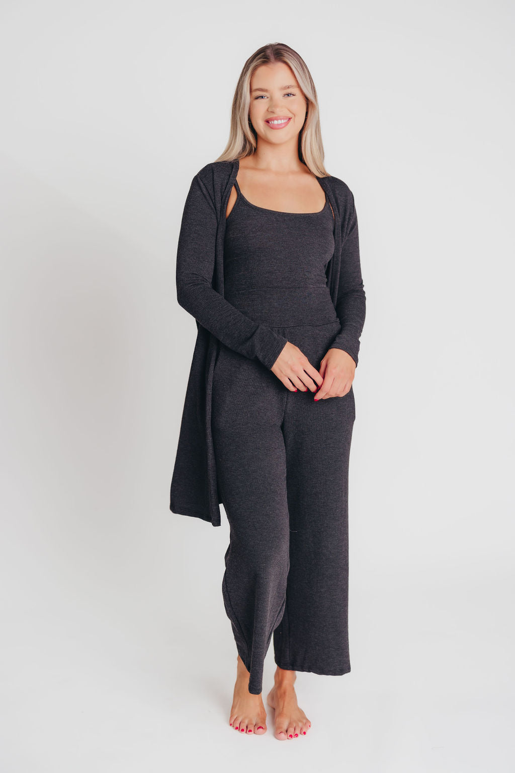 Betsy Ribbed Cardigan in Charcoal Black