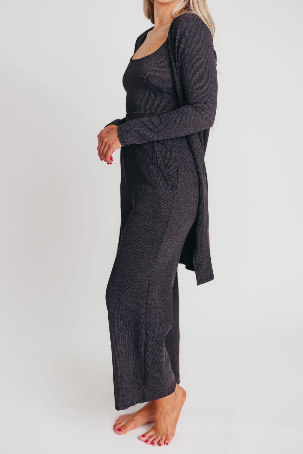Betsy Ribbed Cardigan in Charcoal Black