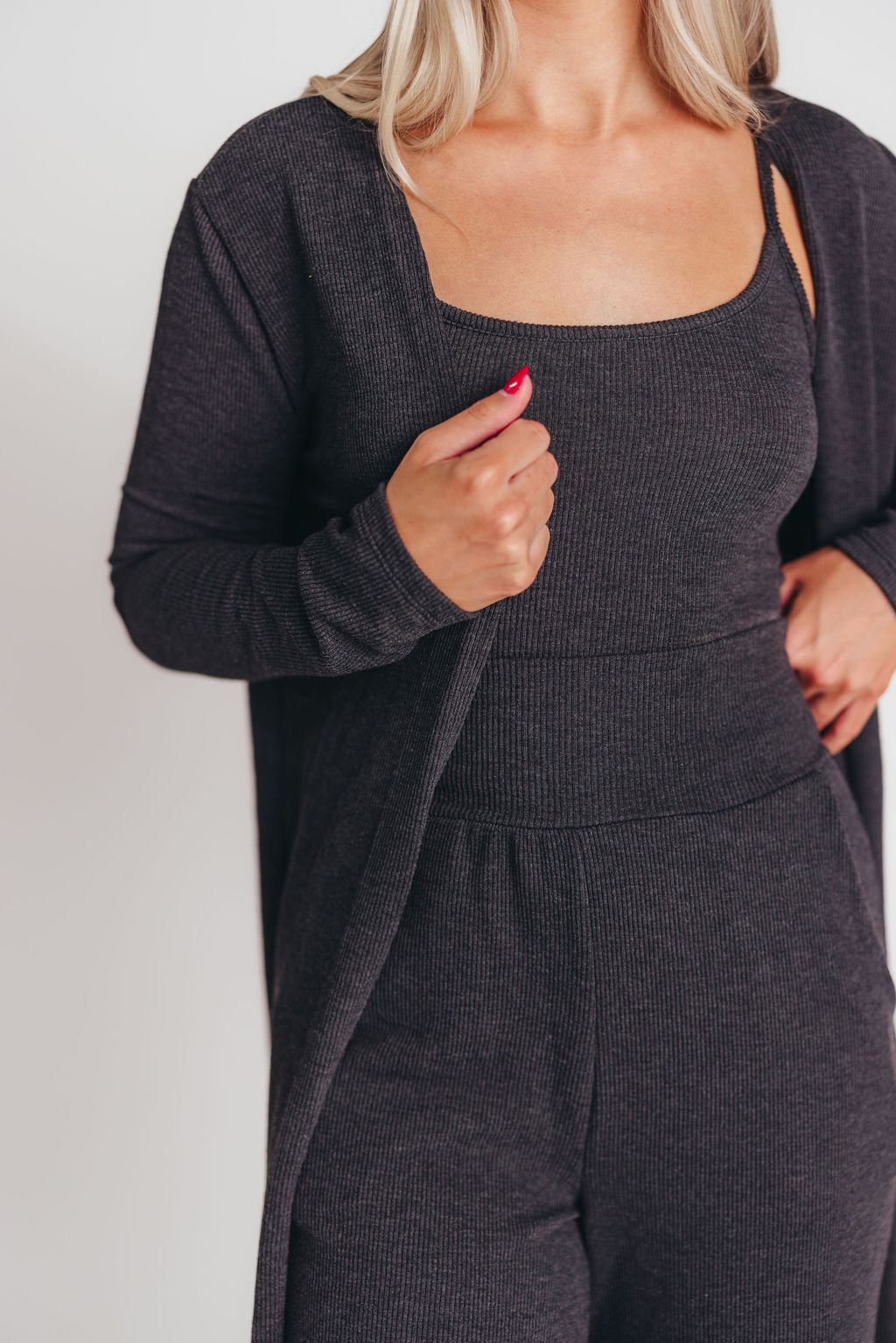 Betsy Ribbed Cardigan in Charcoal Black