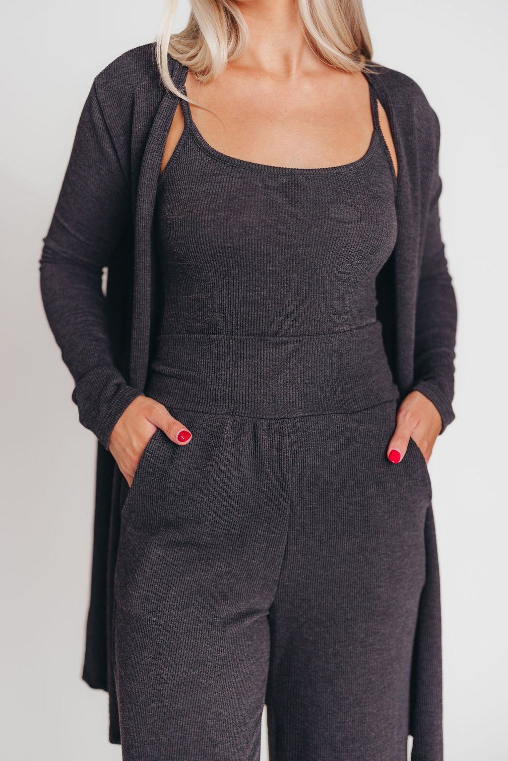 Betsy Ribbed Cardigan in Charcoal Black
