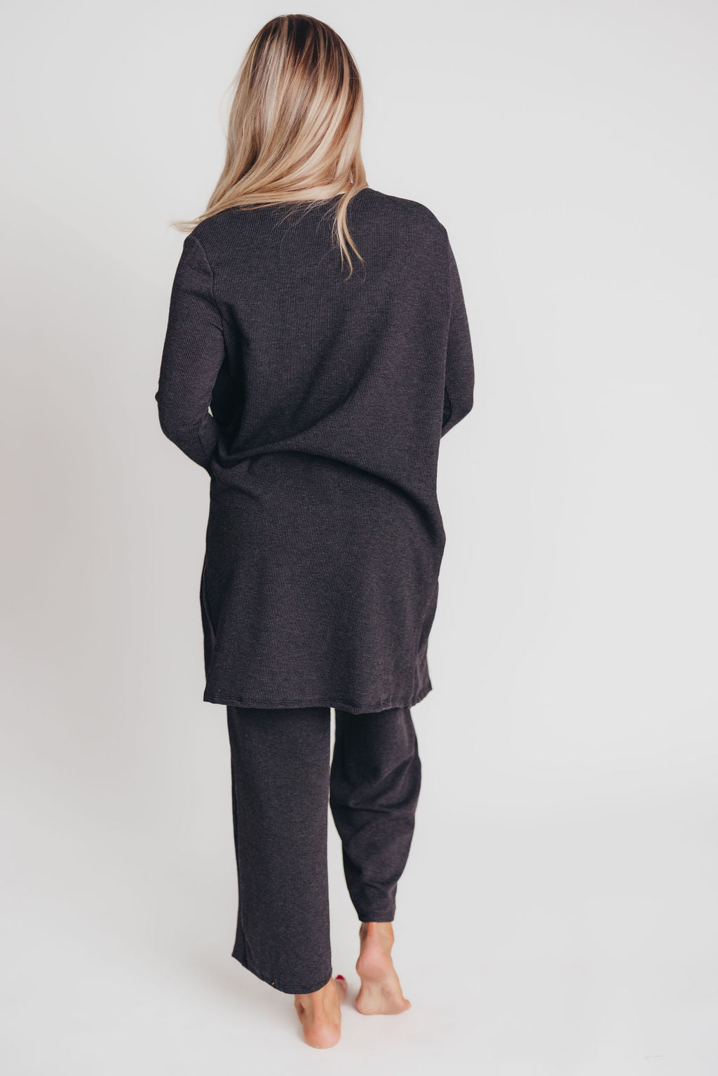 Betsy Ribbed Cardigan in Charcoal Black