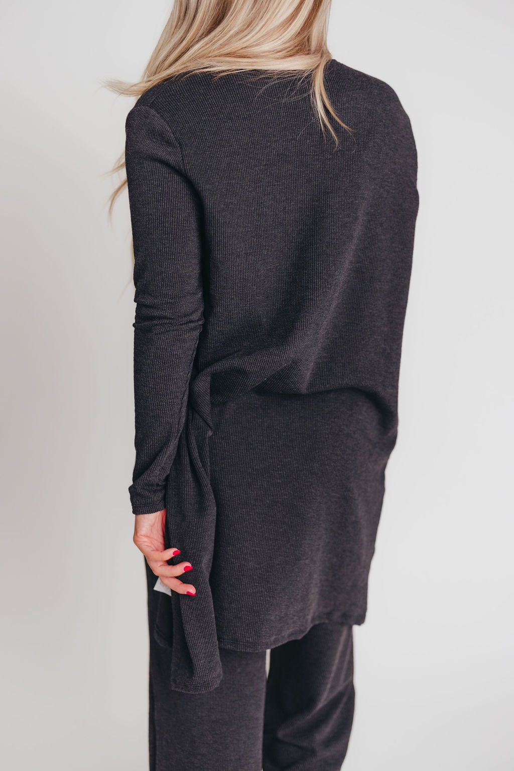 Betsy Ribbed Cardigan in Charcoal Black