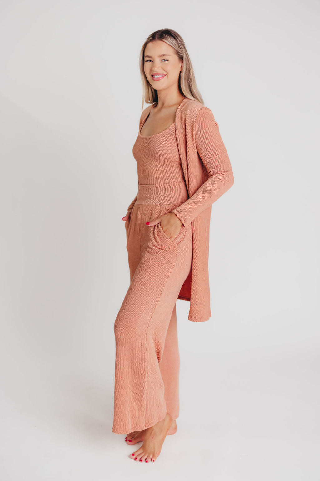 Birdie Ribbed Tank and Wide Leg Pant Set in Blush