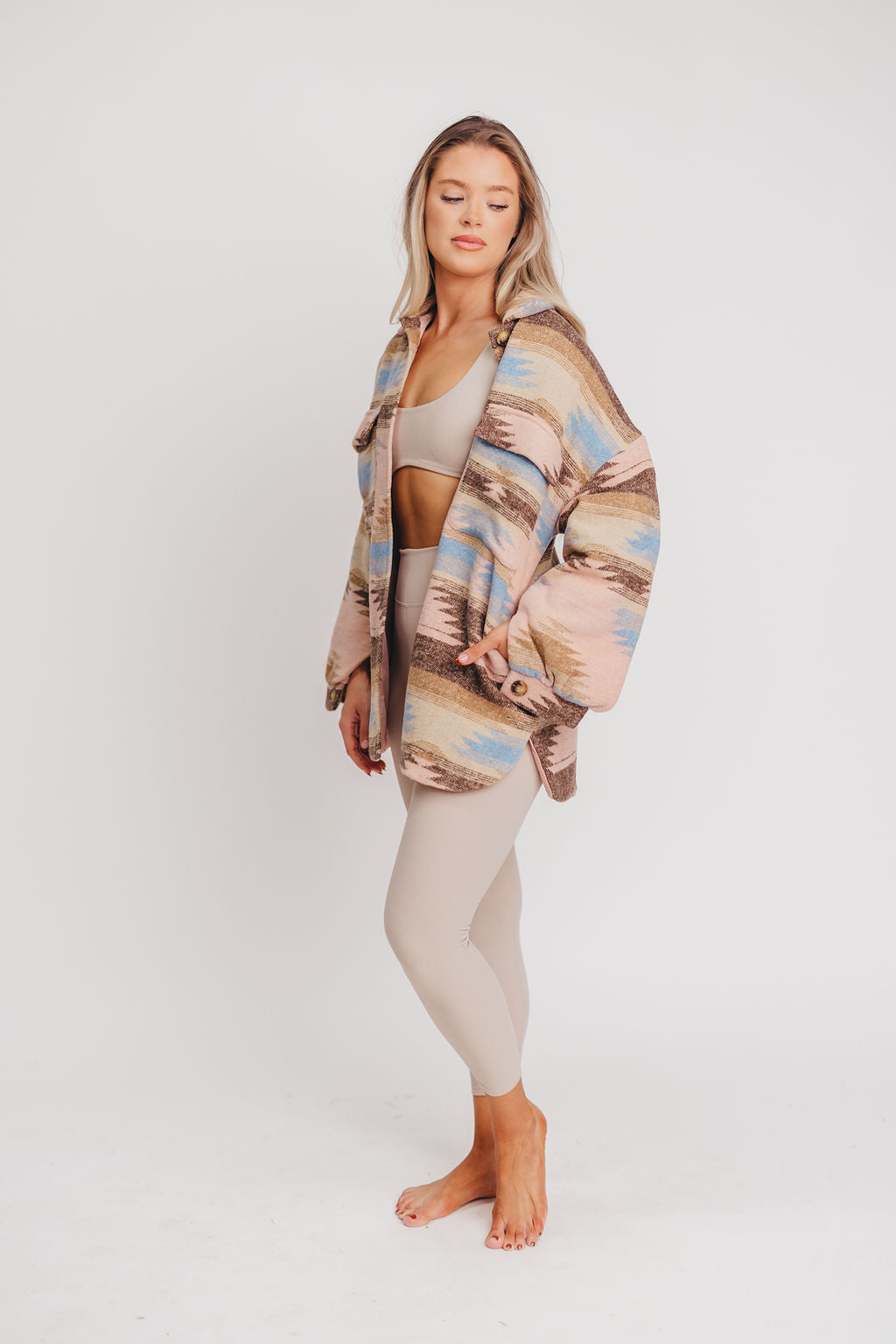 Southwestern Printed Oversized Shacket in Pink/Taupe