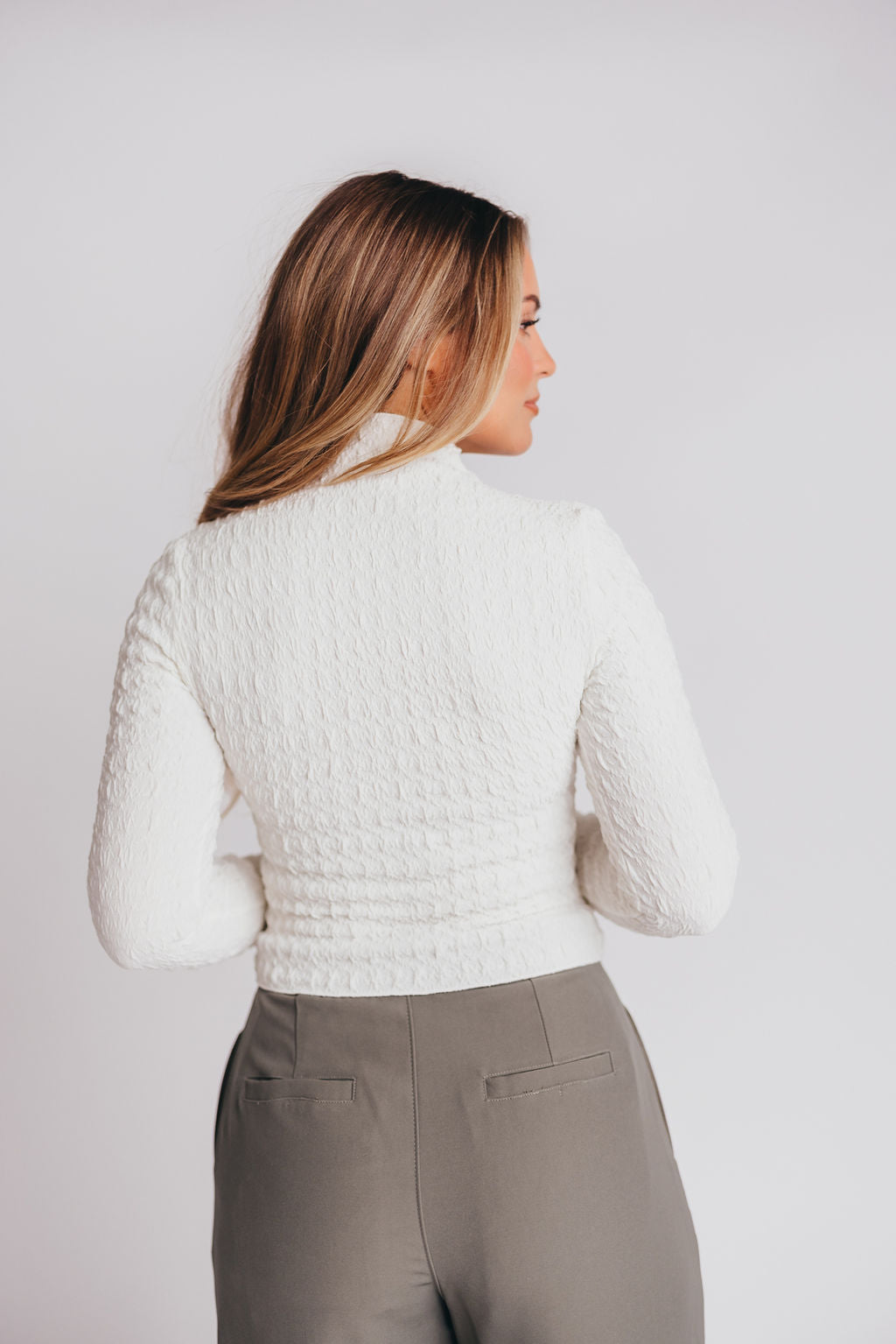 Max Textured Mockneck Top in Off-White