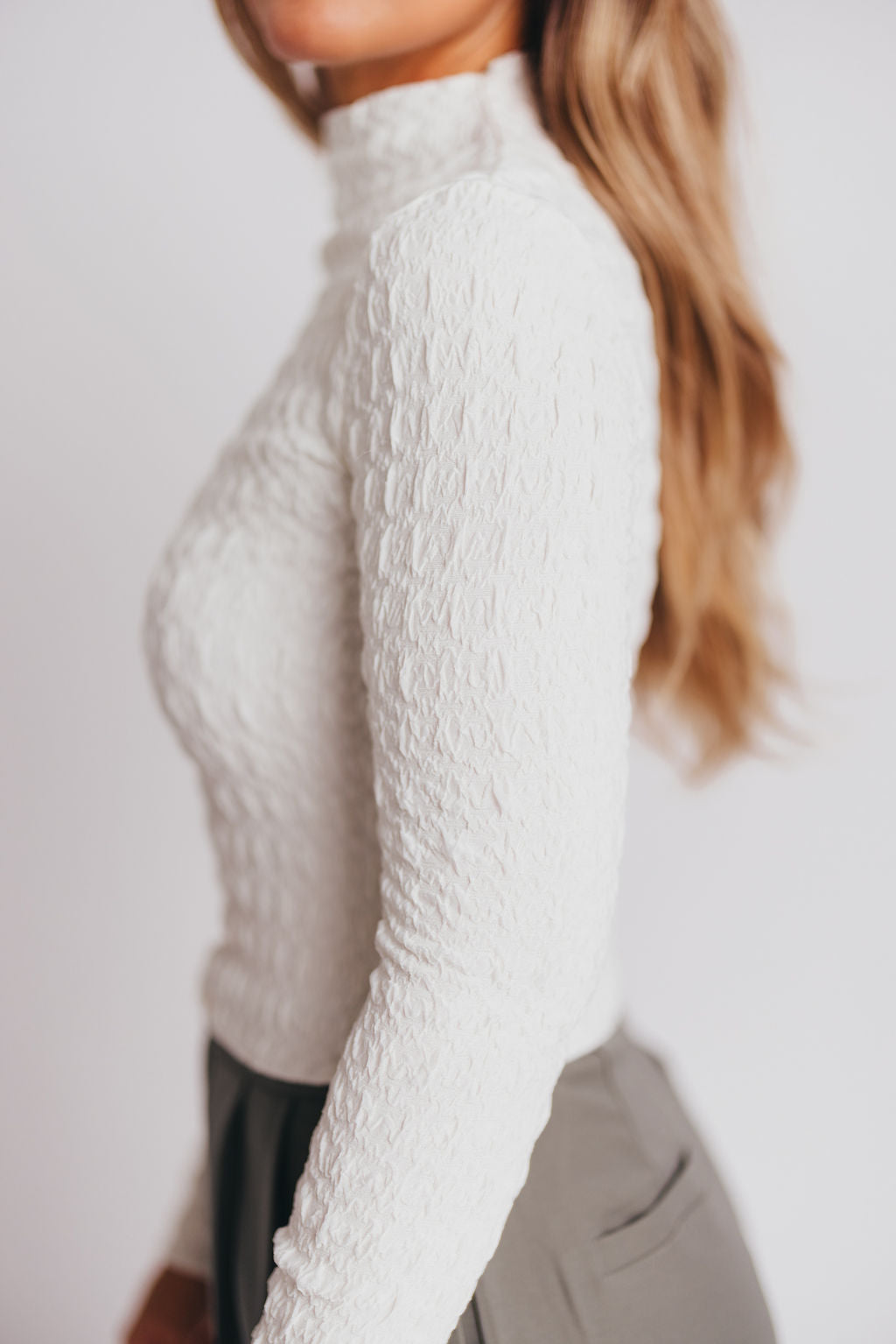 Max Textured Mockneck Top in Off-White