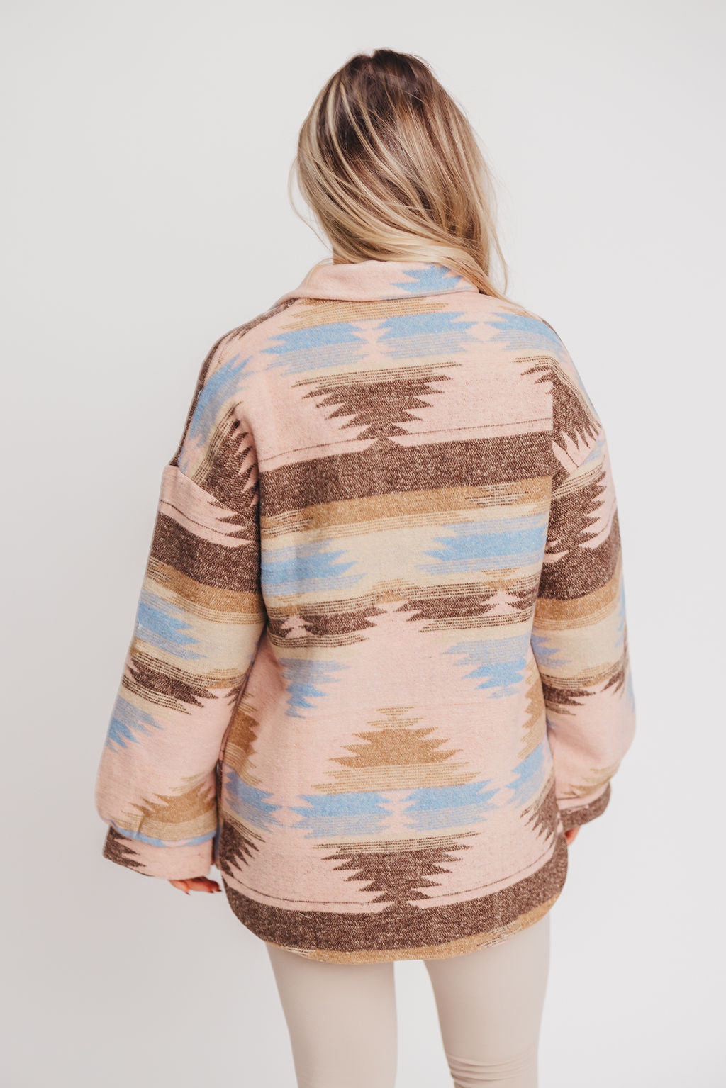 Southwestern Printed Oversized Shacket in Pink/Taupe