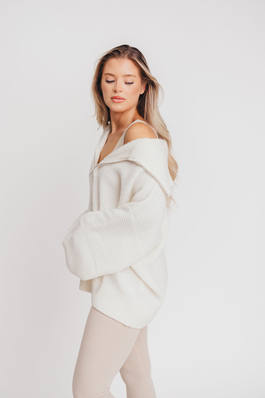 Rylee Oversized Half-Zip Sweater in Cream