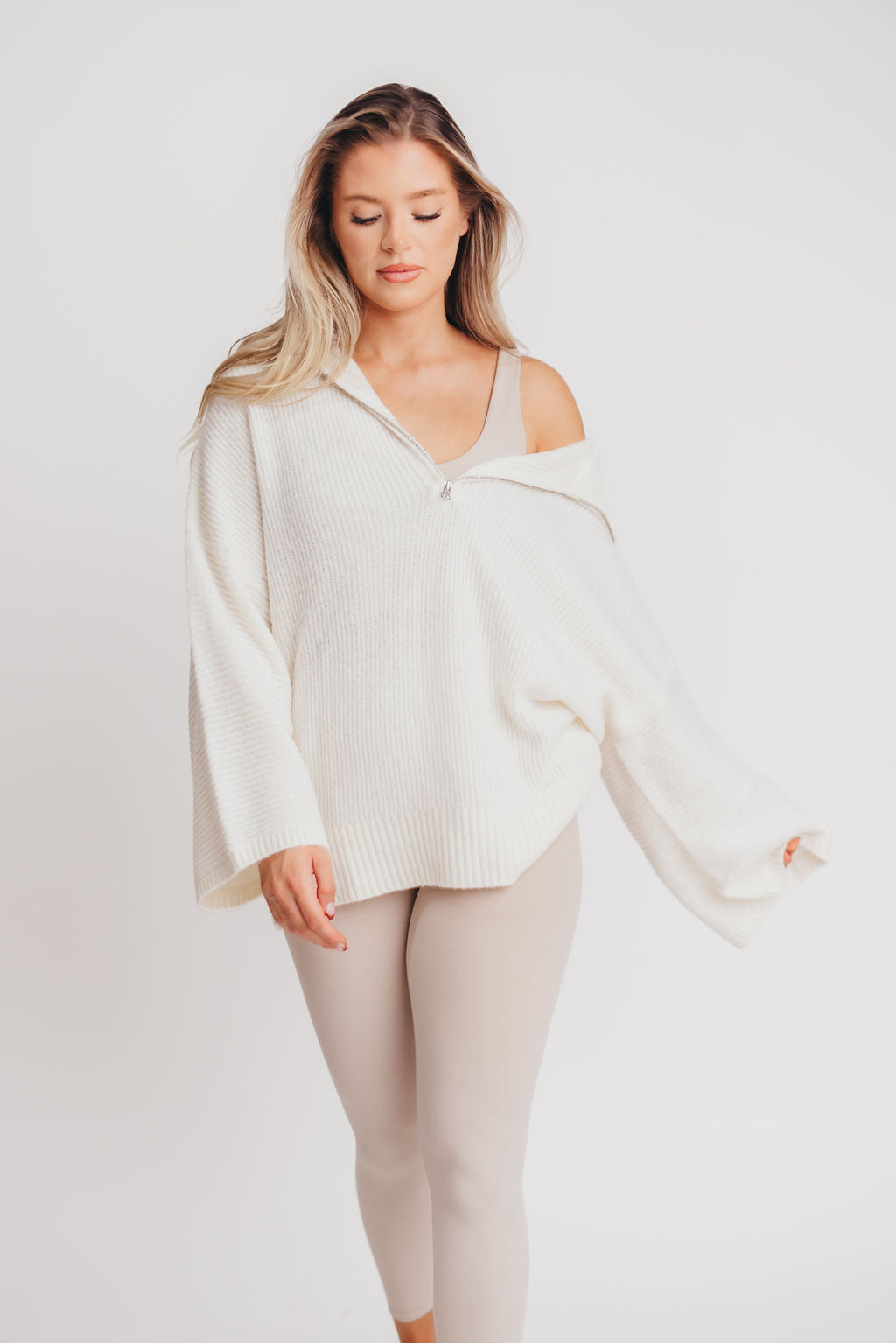 Rylee Oversized Half-Zip Sweater in Cream
