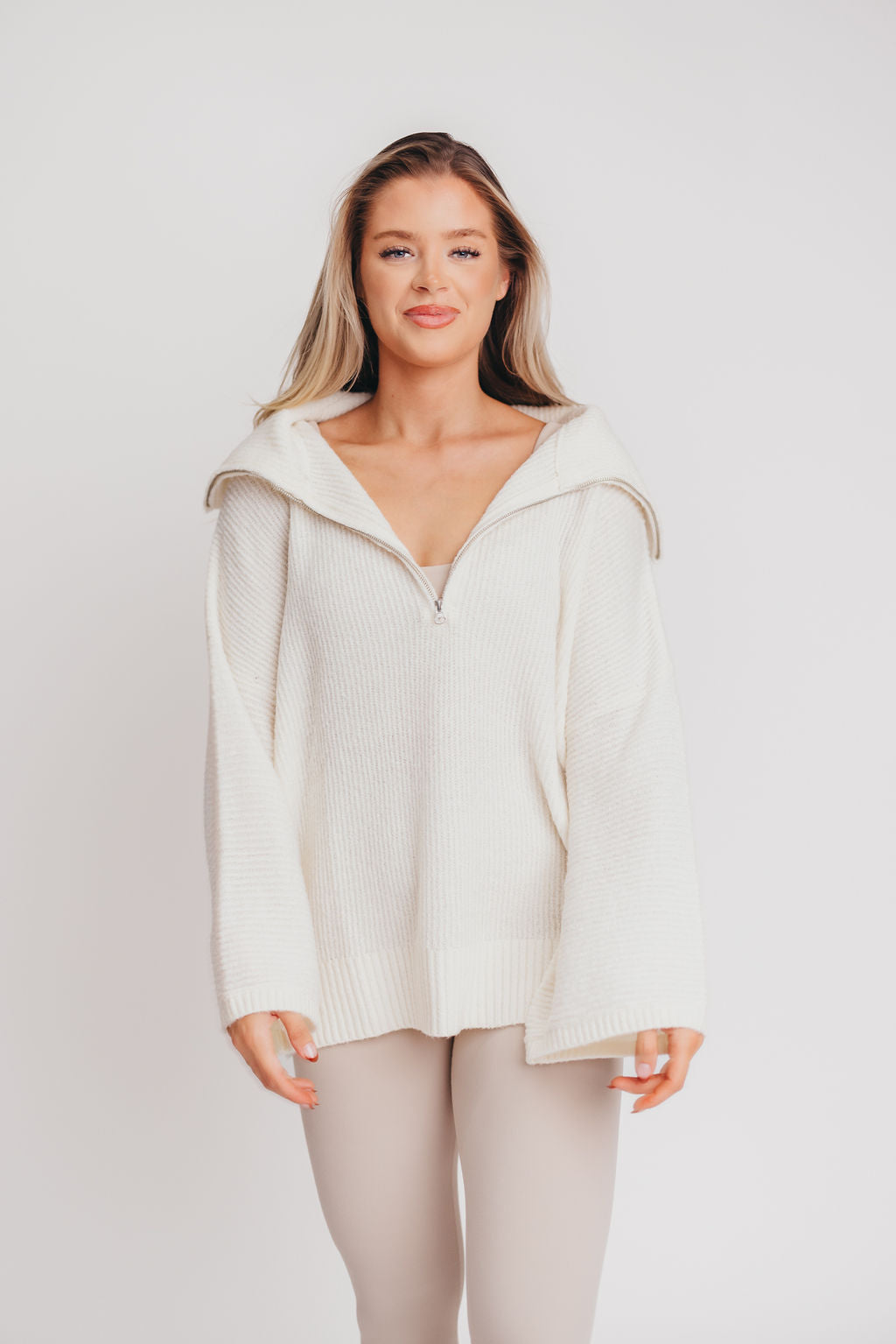 Rylee Oversized Half-Zip Sweater in Cream