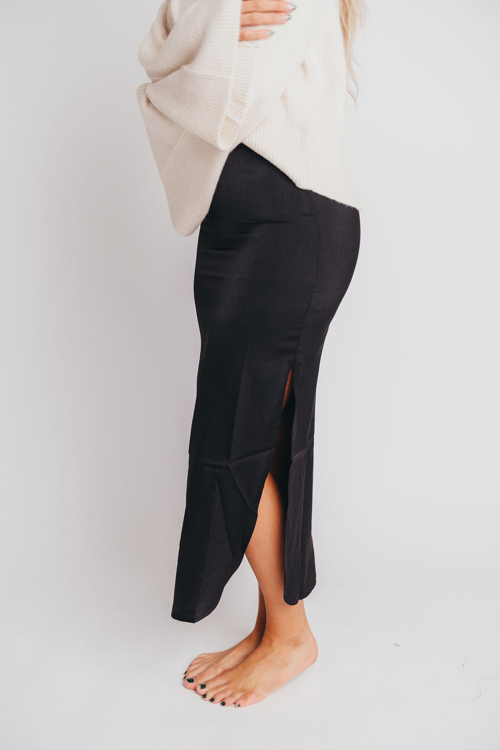 Nickie Satin Skirt with Side Slit in Black