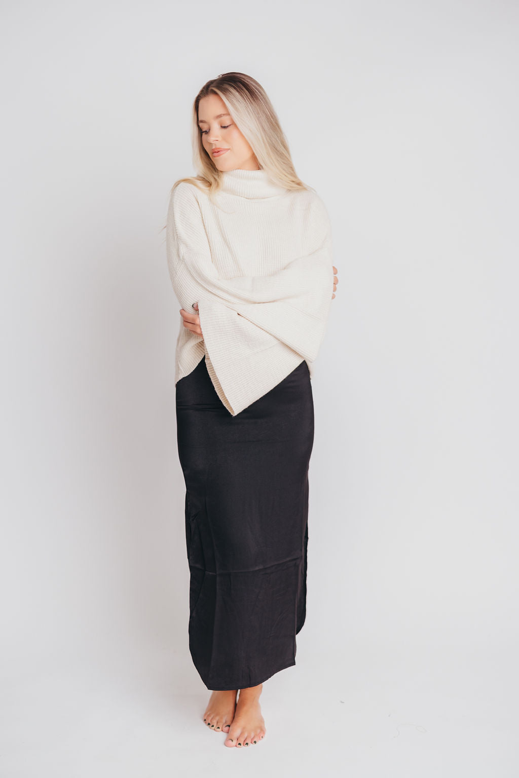 Nickie Satin Skirt with Side Slit in Black