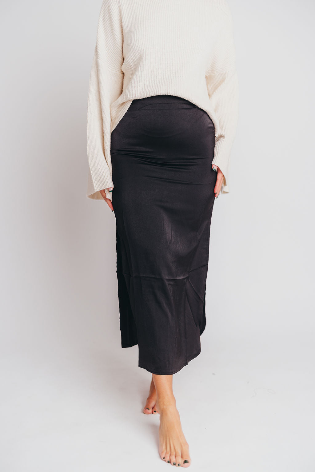 Nickie Satin Skirt with Side Slit in Black