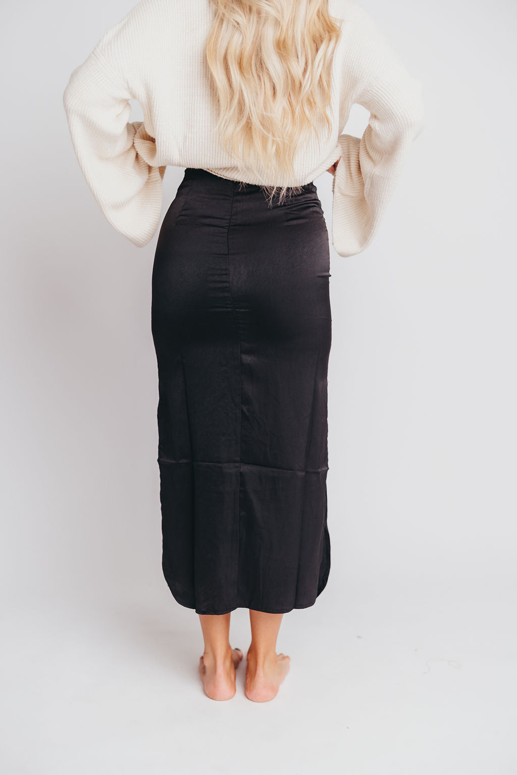 Nickie Satin Skirt with Side Slit in Black