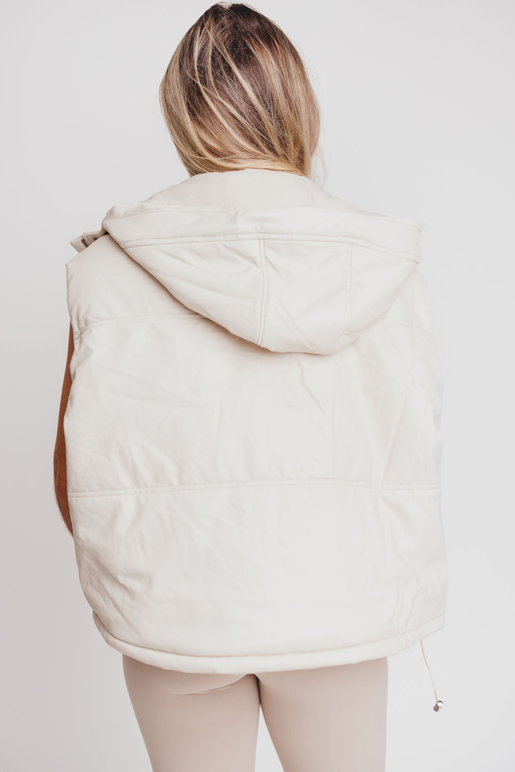 Sebastian Pleather Vest with Hoodie in Cream