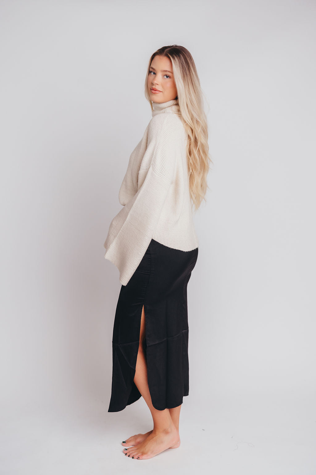 Nickie Satin Skirt with Side Slit in Black