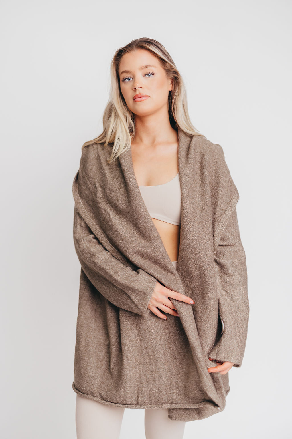 Ace Hooded Open Cardigan in Field Grey