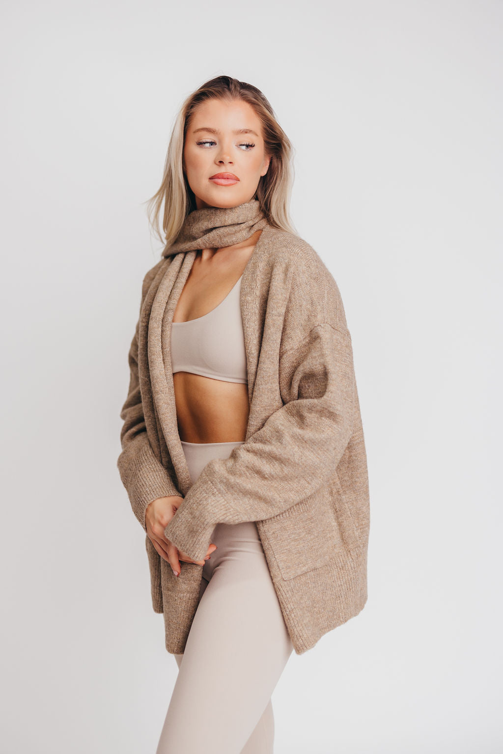 Deborah Scarf Cardigan in Camel