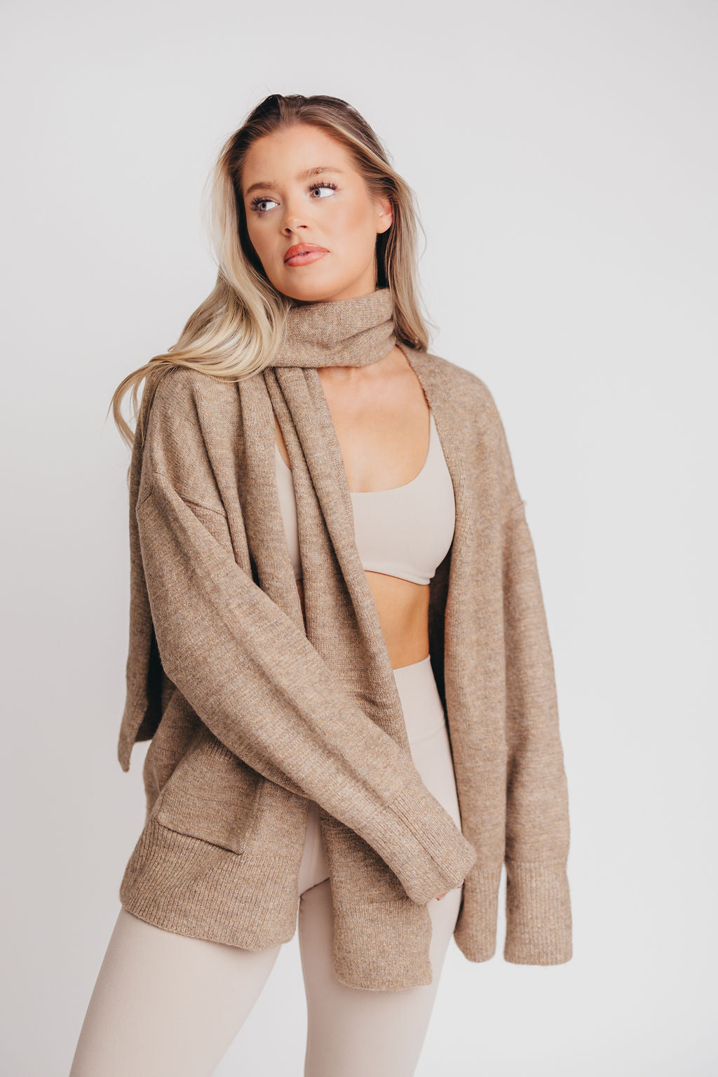 Deborah Scarf Cardigan in Camel