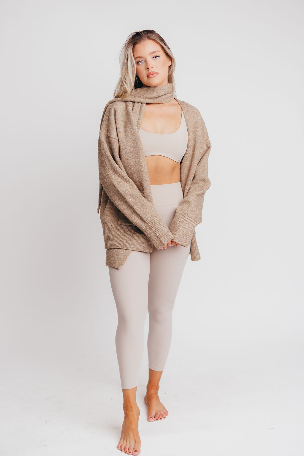 Deborah Scarf Cardigan in Camel