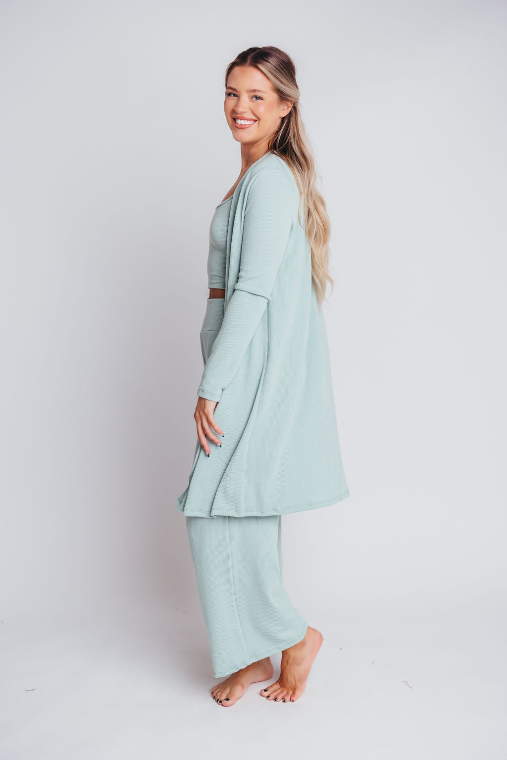 Betsy Ribbed Cardigan in Light Sage