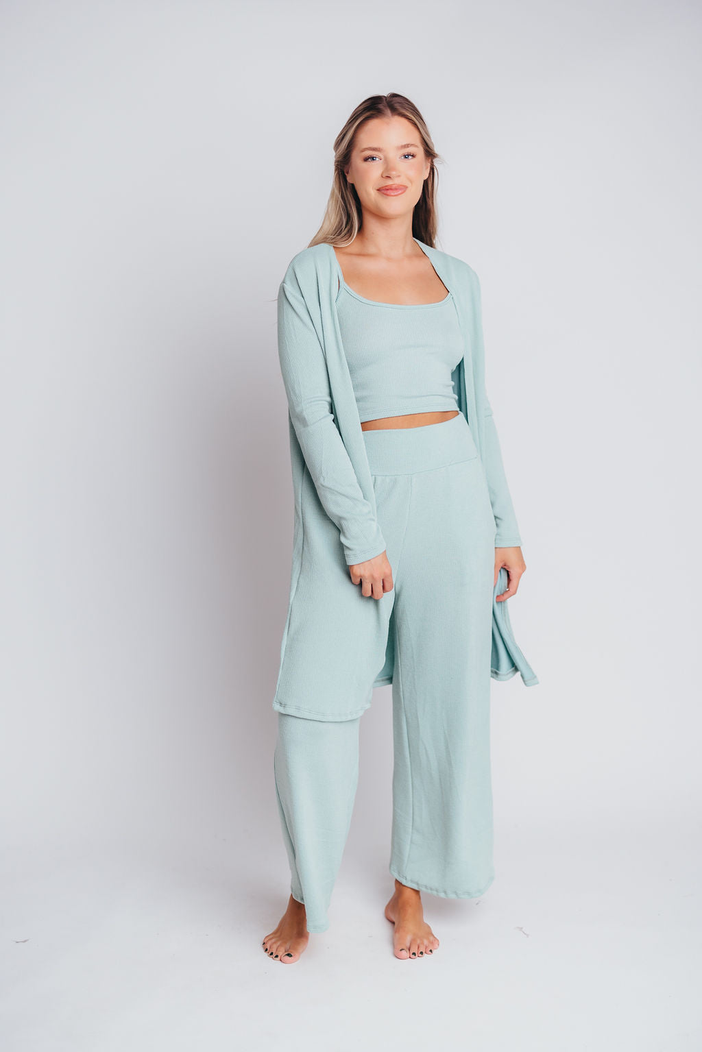 Betsy Ribbed Cardigan in Light Sage