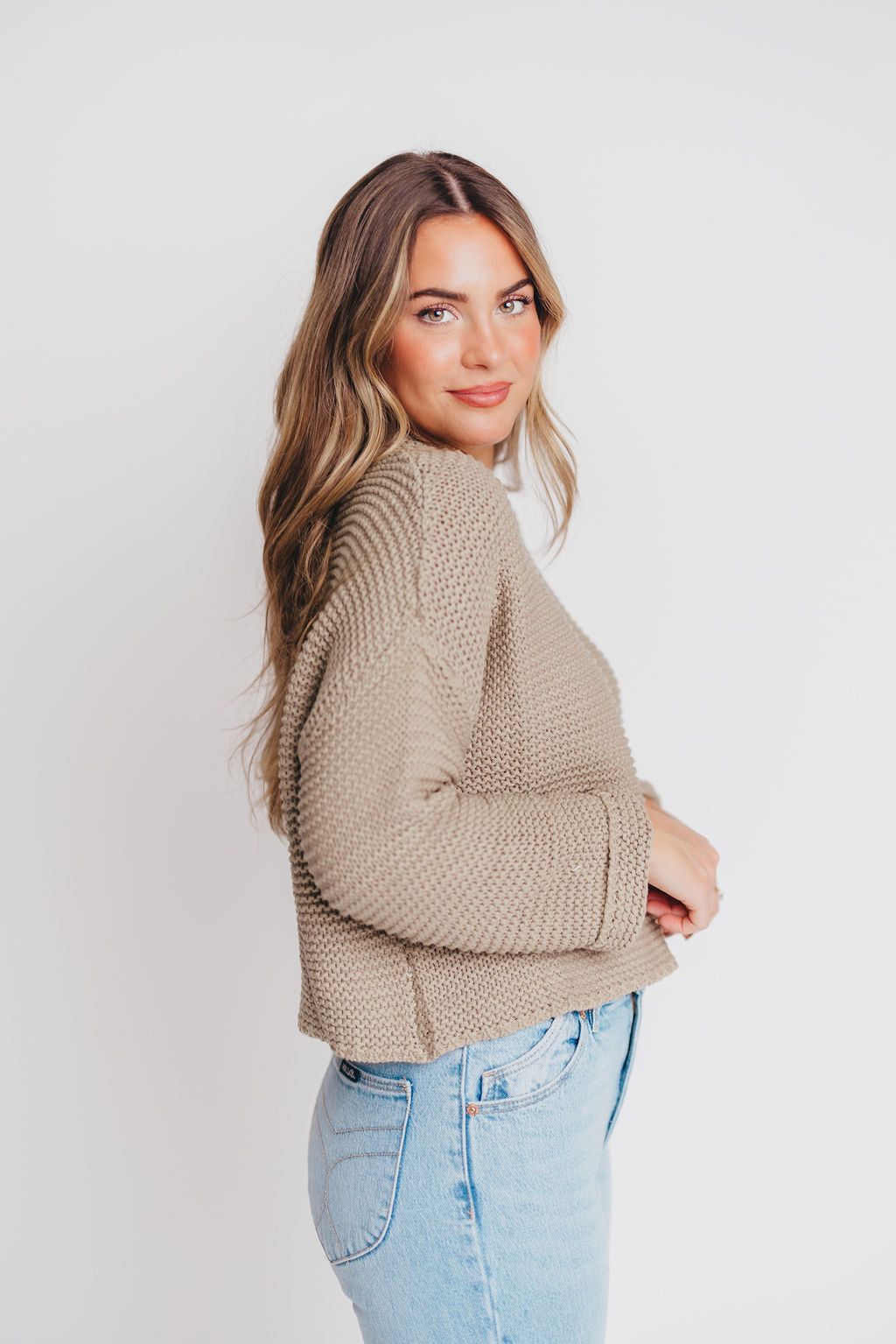 Round Neck Sweater Knitted Top in Grey Mocha