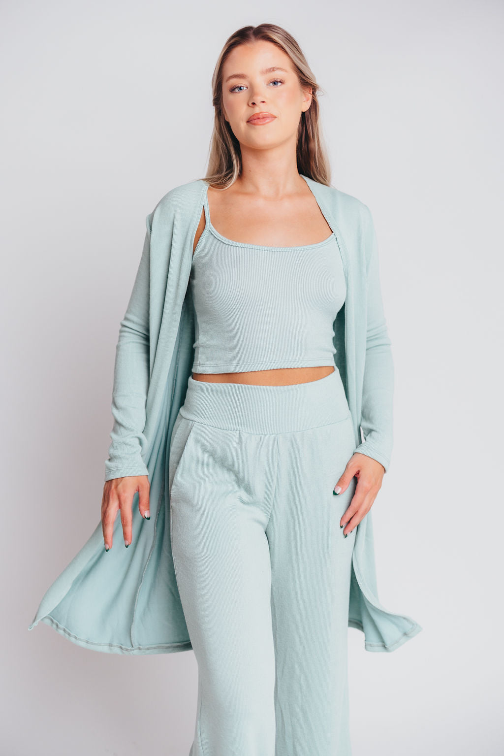 Betsy Ribbed Cardigan in Light Sage