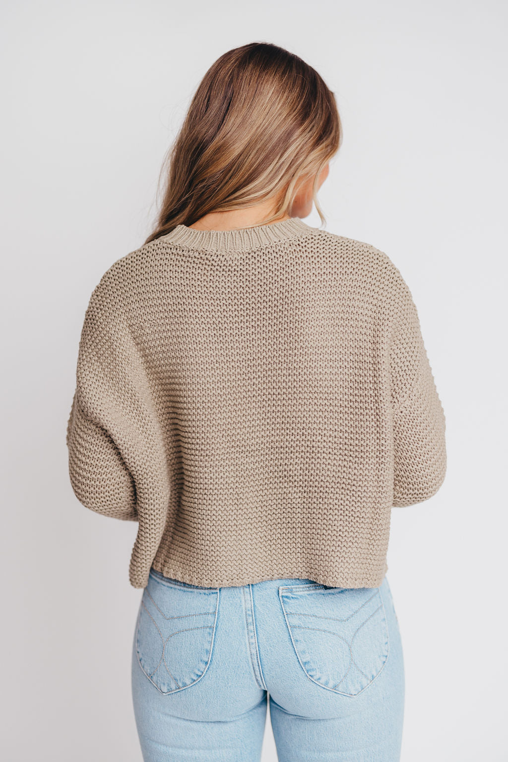 Round Neck Sweater Knitted Top in Grey Mocha