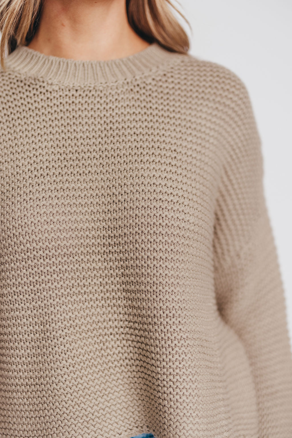 Round Neck Sweater Knitted Top in Grey Mocha
