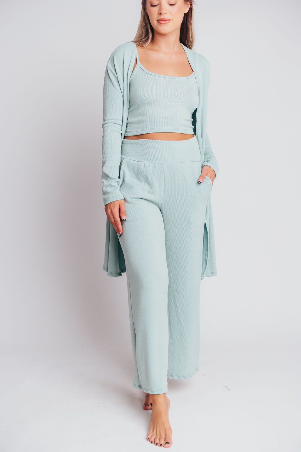 Betsy Ribbed Cardigan in Light Sage