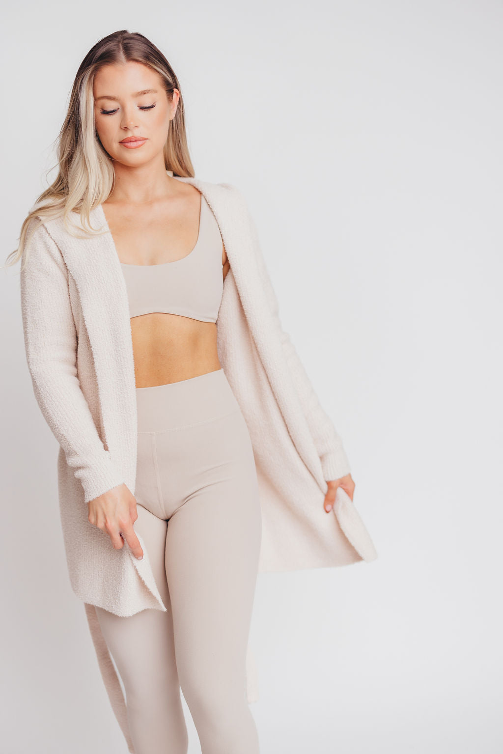 Talula Teddy Belted Cardigan with Hood in Petal