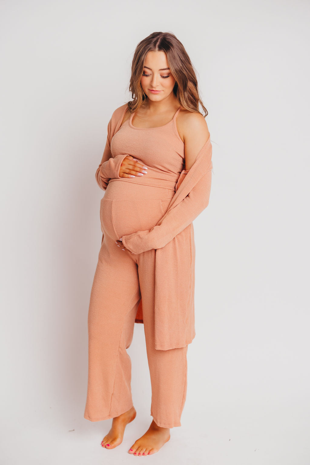 Birdie Ribbed Tank and Wide Leg Pant Set in Blush