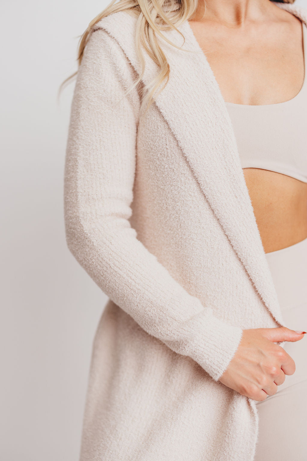 Talula Teddy Belted Cardigan with Hood in Petal