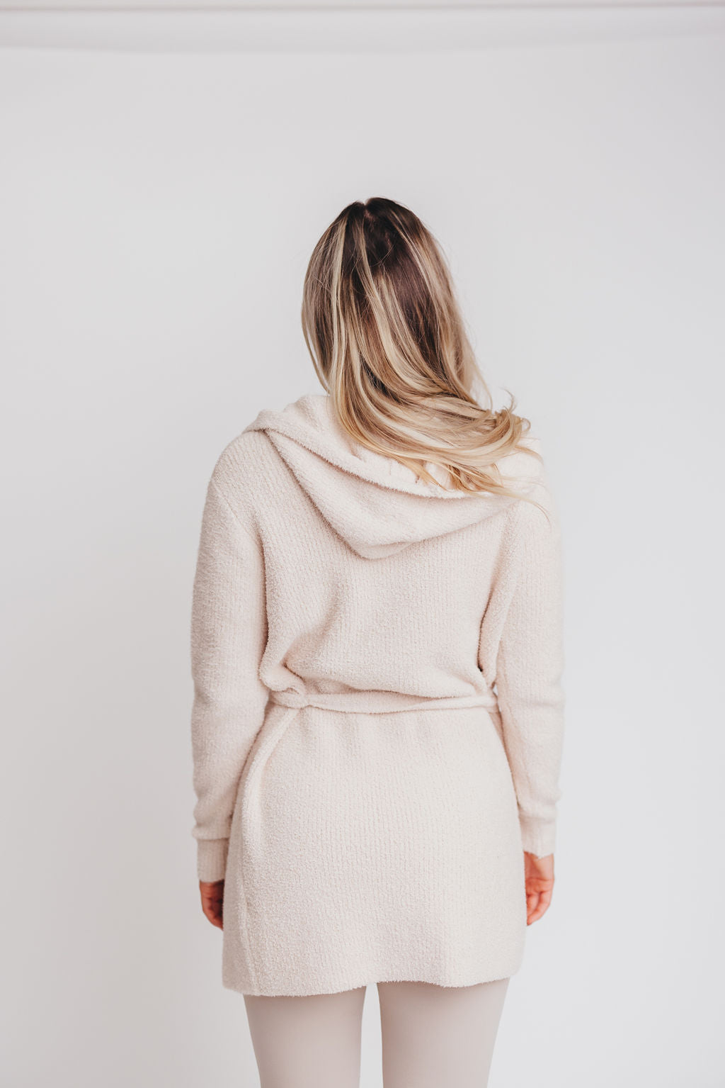 Talula Teddy Belted Cardigan with Hood in Petal