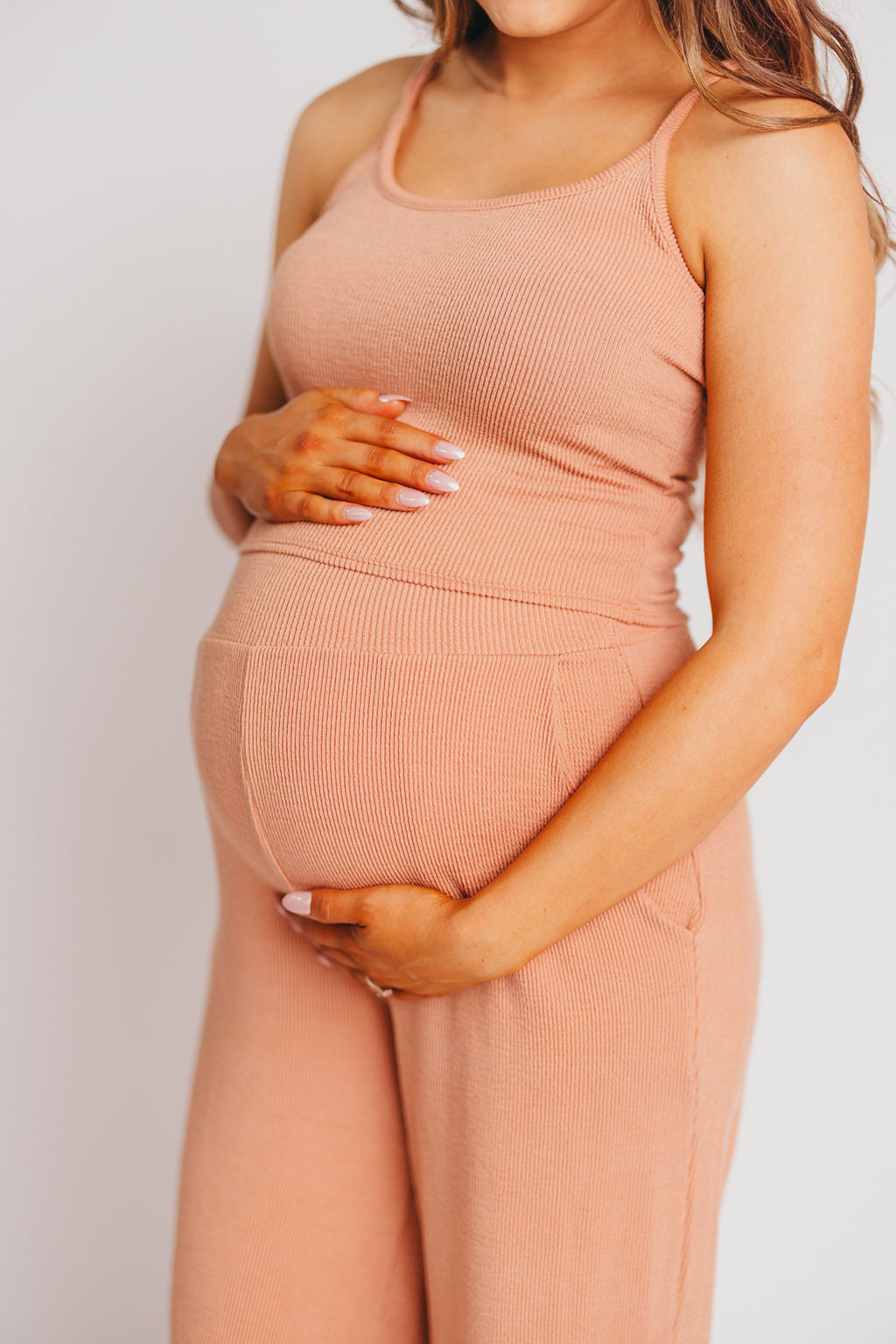 Birdie Ribbed Tank and Wide Leg Pant Set in Blush