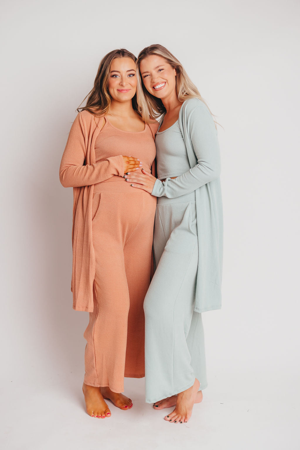 Birdie Ribbed Tank and Wide Leg Pant Set in Blush