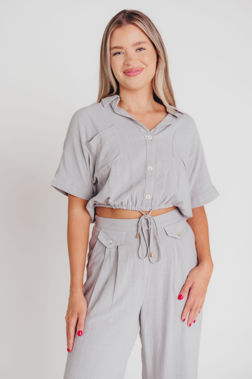 Erin Linen Blend Drawstring Shirt in Cool Sage