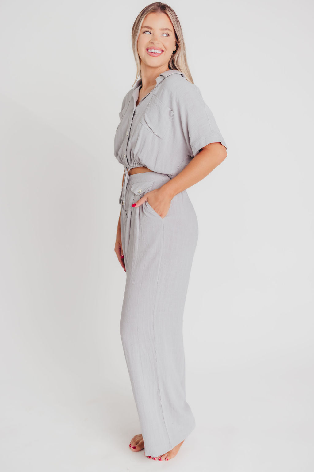Erin Linen Blend Drawstring Shirt in Cool Sage