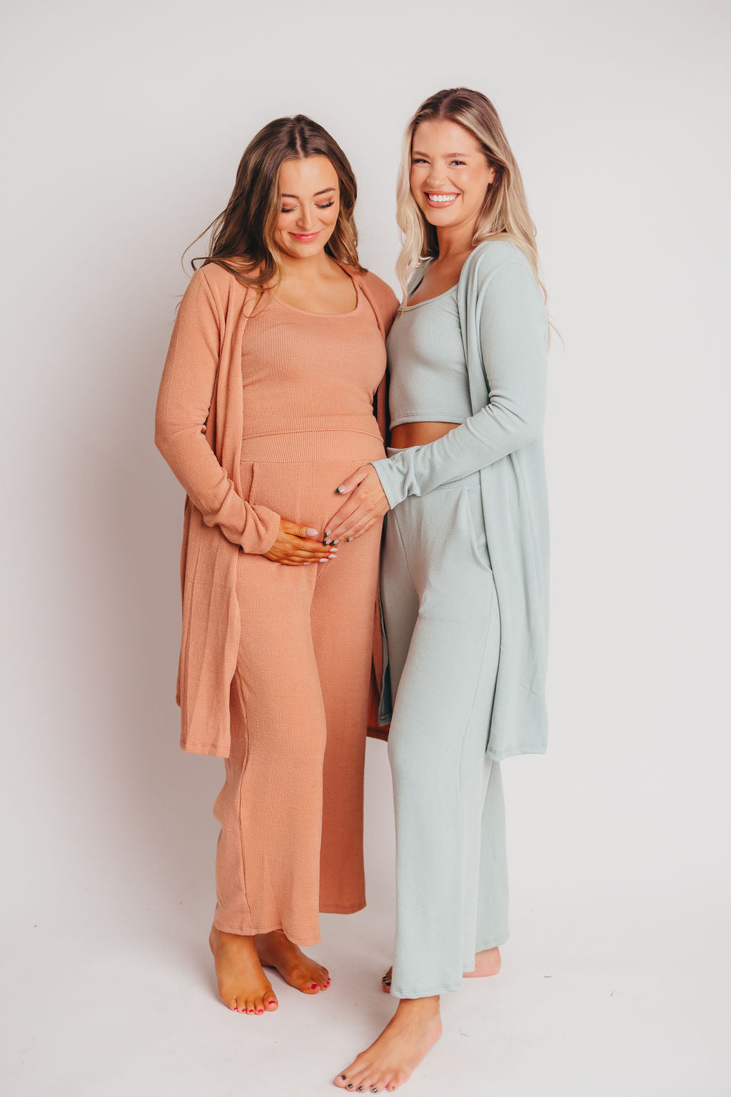 Birdie Ribbed Tank and Wide Leg Pant Set in Blush
