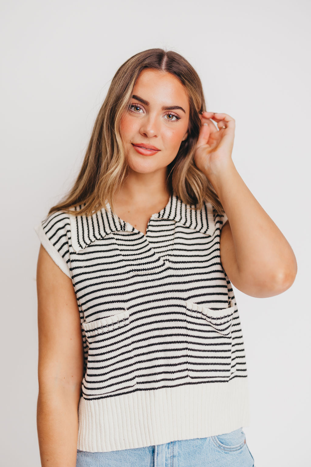 Minnie Striped Sweater Vest Top in Black/Ivory